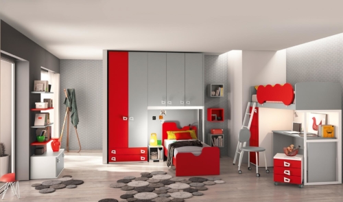 bedroom furniture - kids furniture - red - grey 